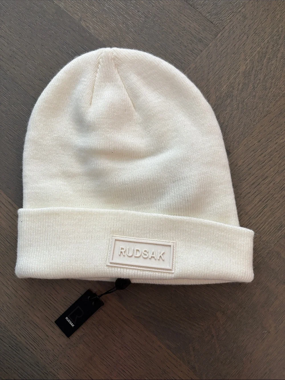 RUDSAK  Cream Knit Beanie with Logo Patch